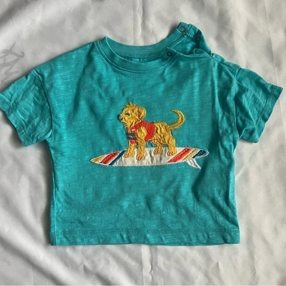 Harley Surfing Dog Shirt and Red Shorts Outfit Set Size 3-6 Months